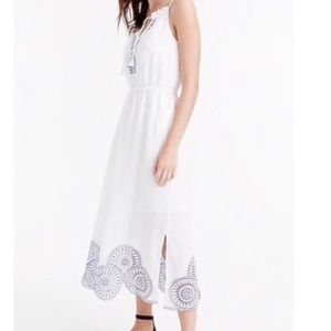 J. Crew Linen Eyelet Embroidered Midi Dress